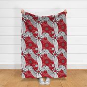 Red Gray and White Geometric Modern Flowers Seamless Repeat Pattern