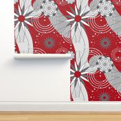 Red Gray and White Geometric Modern Flowers Seamless Repeat Pattern