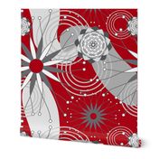 Red Gray and White Geometric Modern Flowers Seamless Repeat Pattern