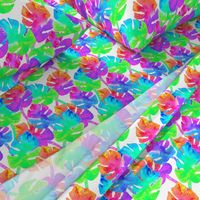 Watercolor Monstera Leaves in Neon Rainbow + White