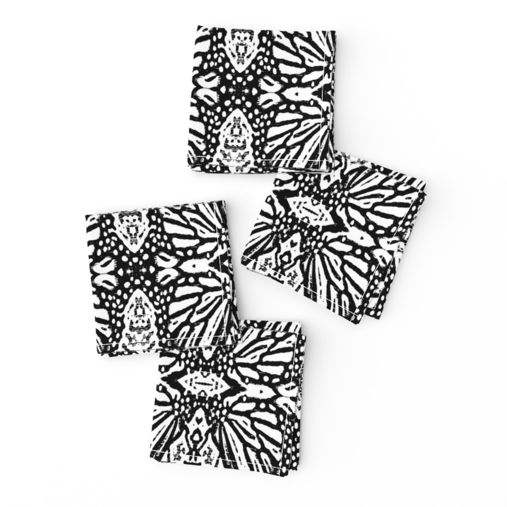 Woodcut Monarch Butterfly Damask 2 Black & White