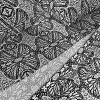 Woodcut Monarch Butterfly Damask 2 Black & White