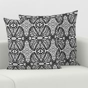 Woodcut Monarch Butterfly Damask 2 Black & White