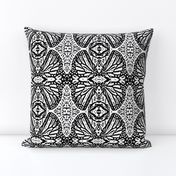 Woodcut Monarch Butterfly Damask 2 Black & White