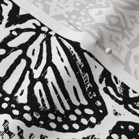 Woodcut Monarch Butterfly Damask 2 Black & White