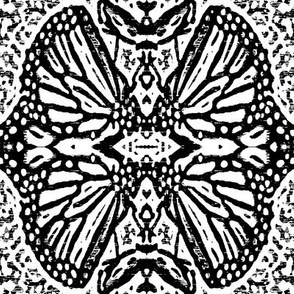 Woodcut Monarch Butterfly Damask 2 Black & White