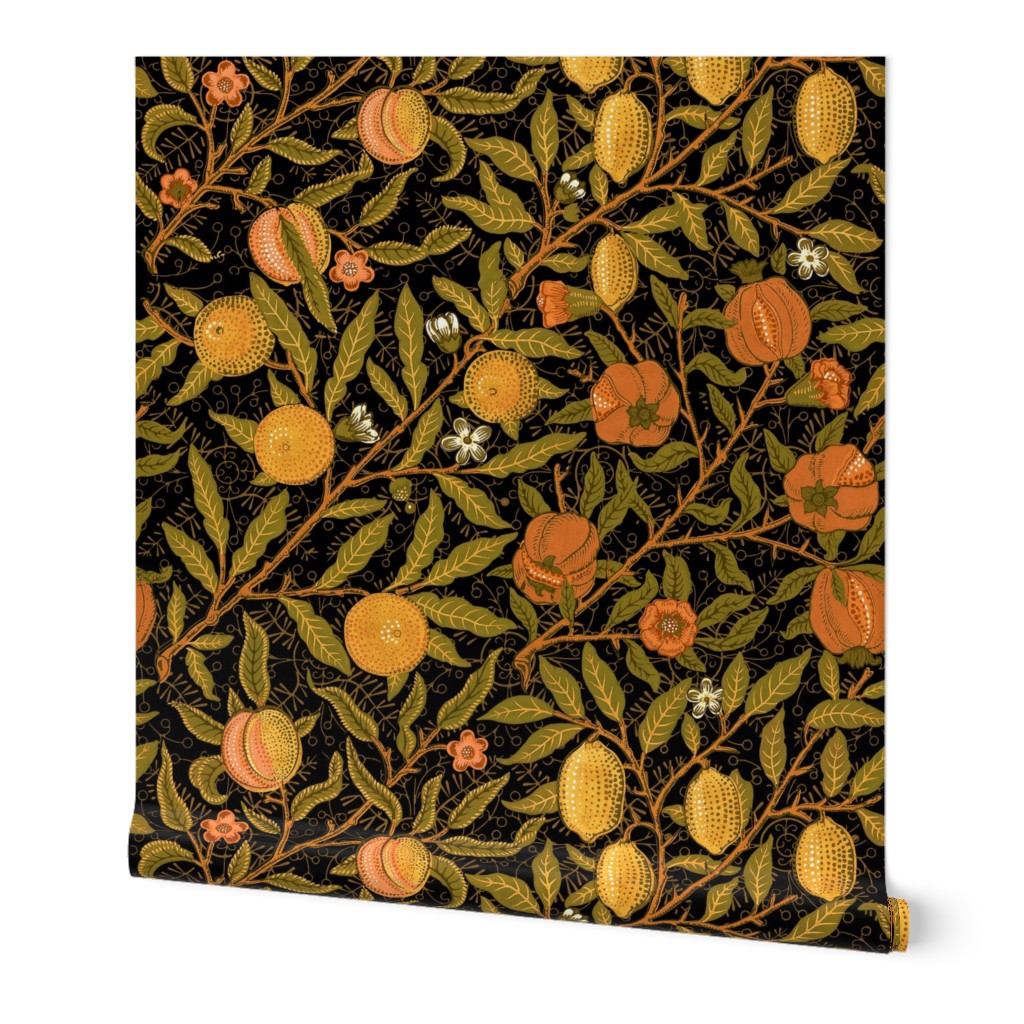 Fruit ~ William Morris ~ Citrus on Black   