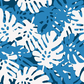 Tropical Blue & White Leaves