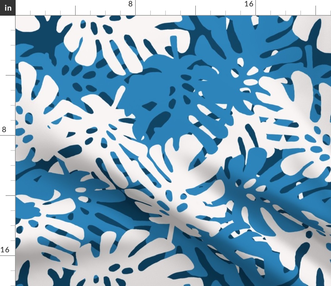 Tropical Blue & White Leaves