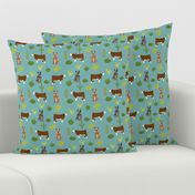 australian cattle dog with cattle red heeler and blue heeler fabric blue/green