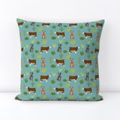 australian cattle dog with cattle red heeler and blue heeler fabric blue/green