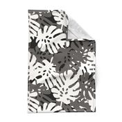 Dark Khaki & White Tropical Leaves on Black