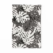 Dark Khaki & White Tropical Leaves on Black