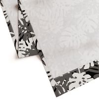 Dark Khaki & White Tropical Leaves on Black