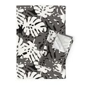 Dark Khaki & White Tropical Leaves on Black