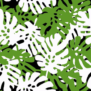 Green & White Tropical Leaves