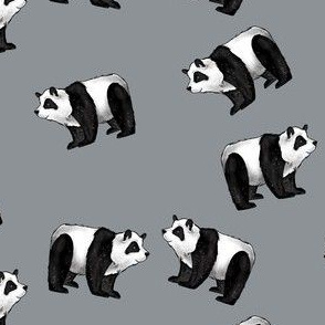 Pandas Everywhere on Grey - Smaller Scale