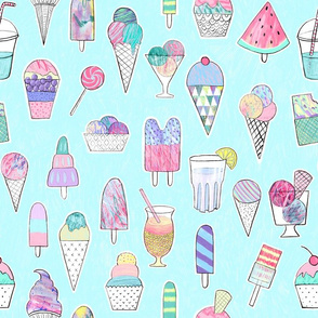 Icecreams, popsicles, smoothies on mint