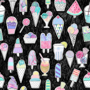 Ice creams, Popsicles, Smoothies on black