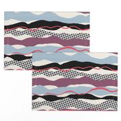 Waves, Ripples and Crosses, wine, soft blue, coral, black