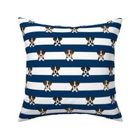 boxer stripes dog fabric navy