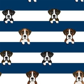 boxer stripes dog fabric navy