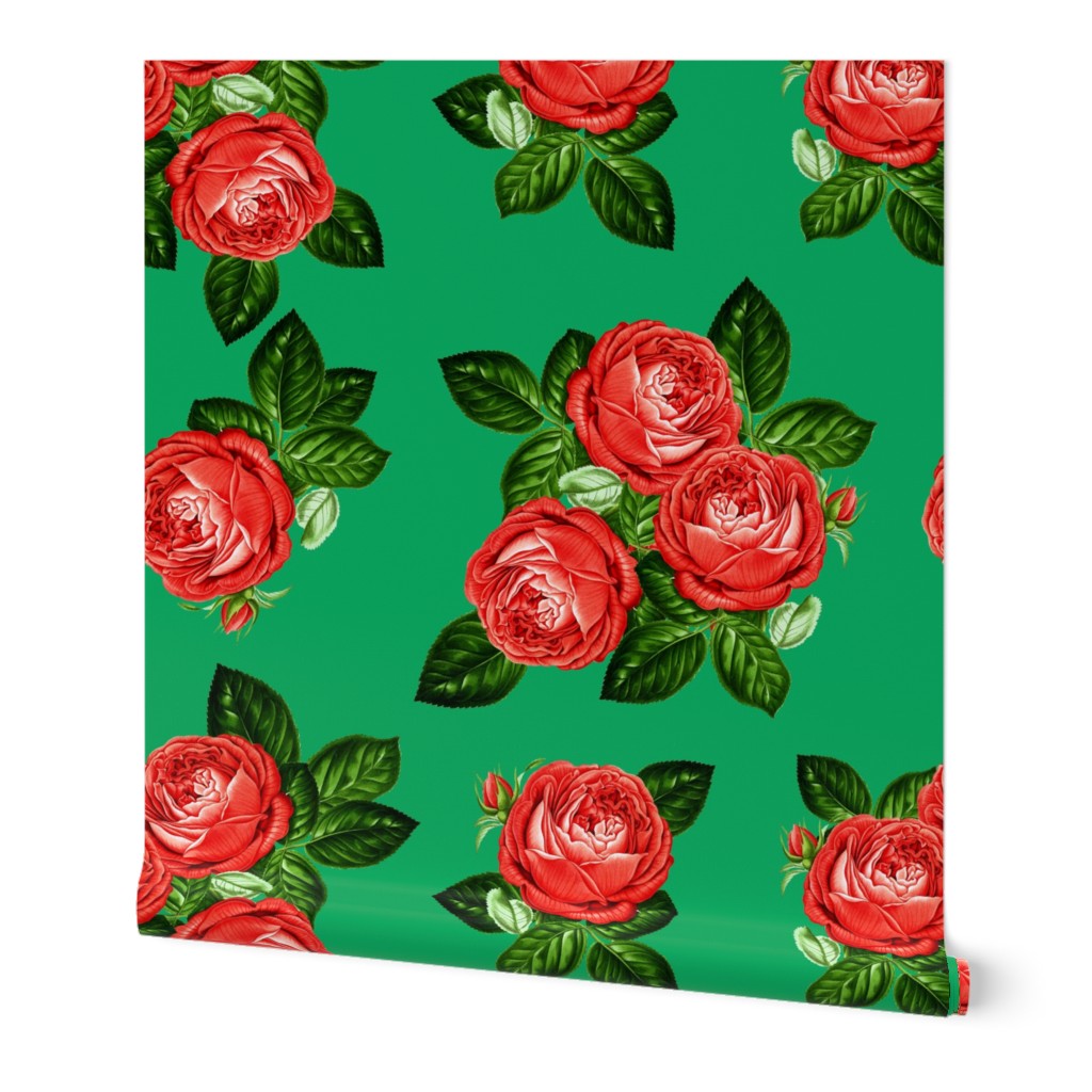 8" Red Roses - Green