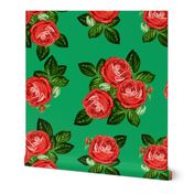 8" Red Roses - Green