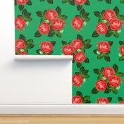 8" Red Roses - Green