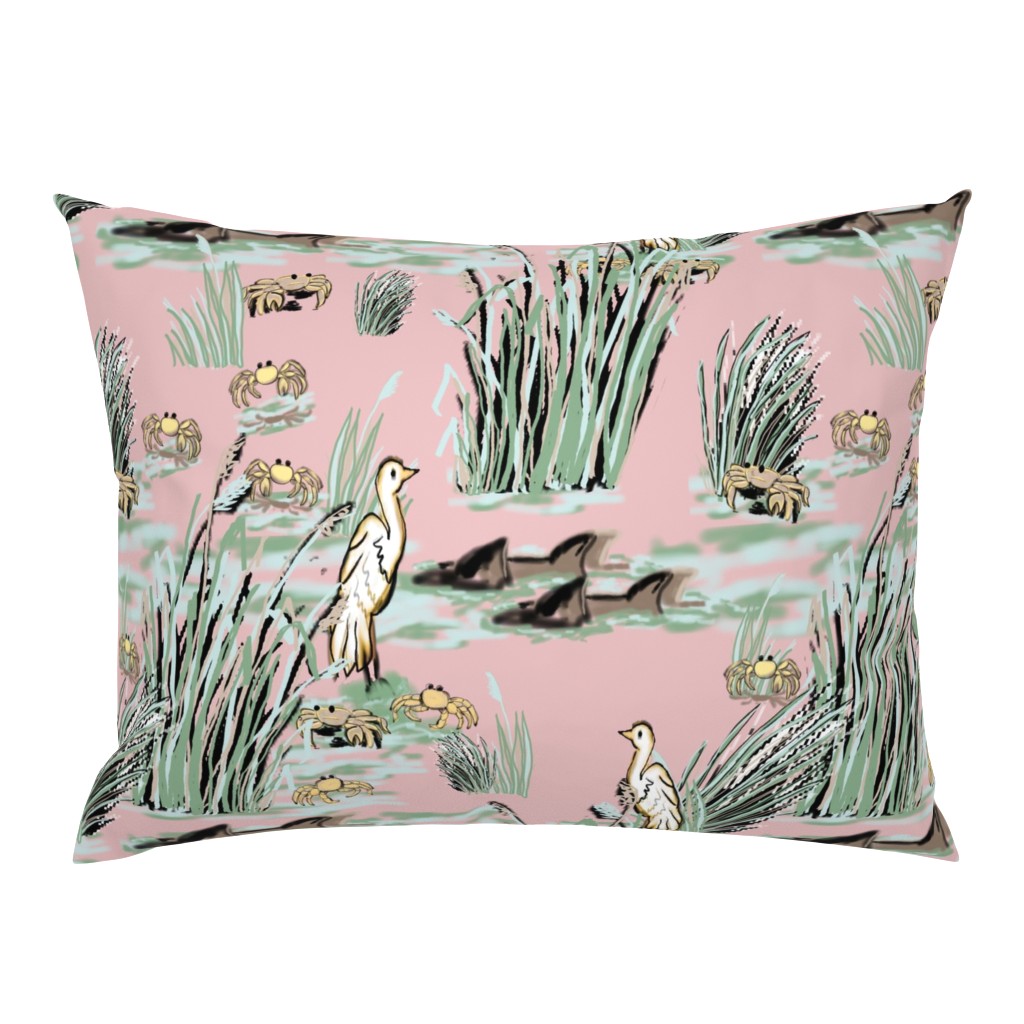 Egrets and Crabs in Marshlands mauve pink