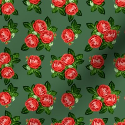 4" Red Roses - Olive Green