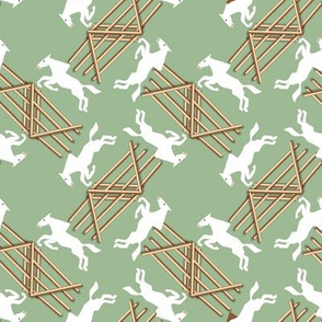 White Jumping Horses on Green