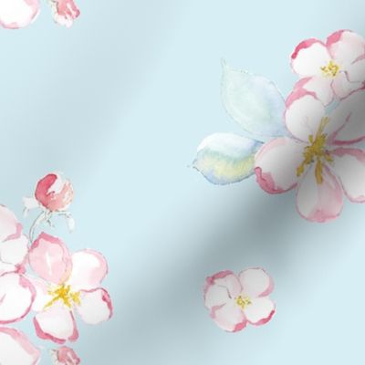 watercolor apple blossoms with sky blue from Anines Atelier. Hand painted style