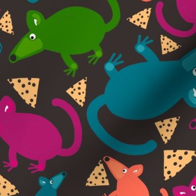 Mice with Cheese Pink and Green on dark gray