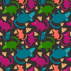 Mice with Cheese Pink and Green on dark gray