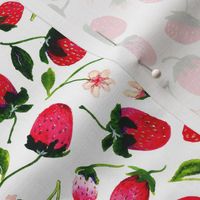 Watercolor Strawberry Plants in Red