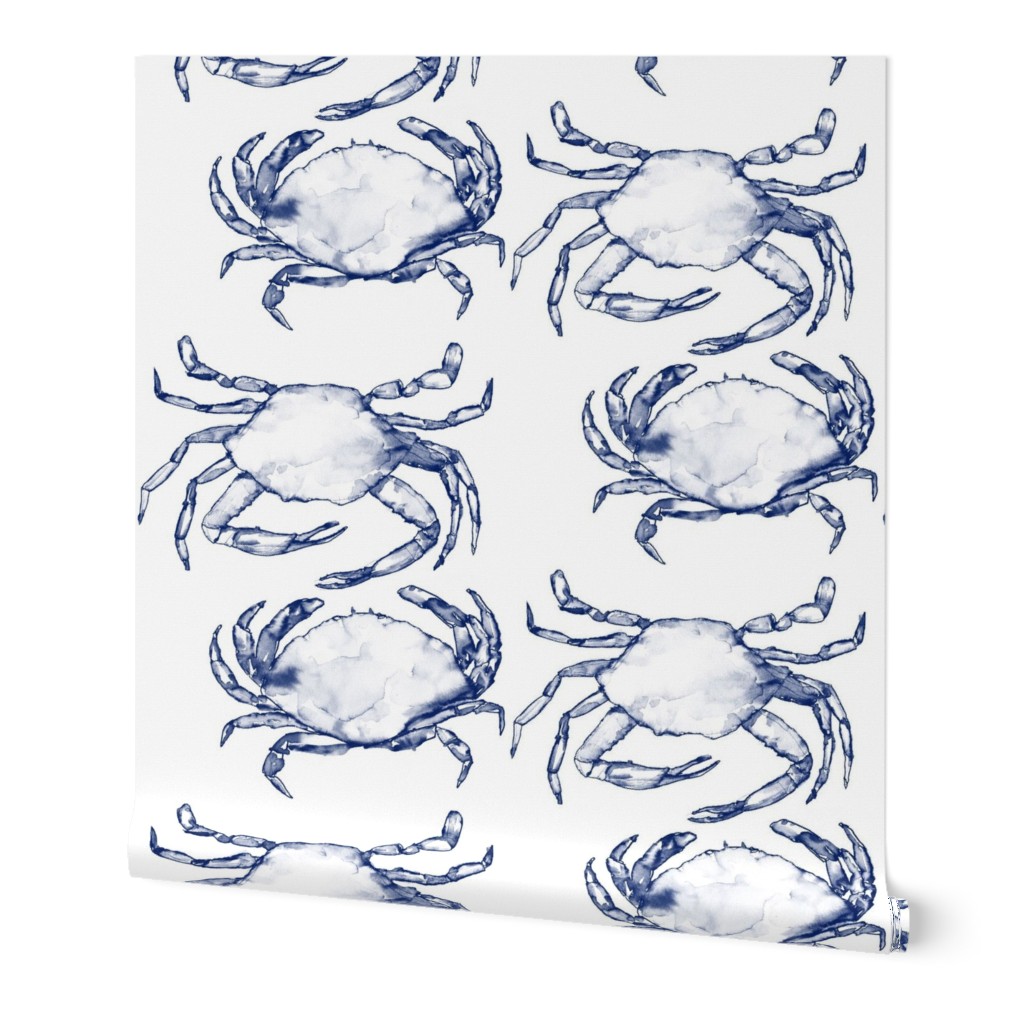 Shimmying Watercolor Crabs in Dark Navy Blue