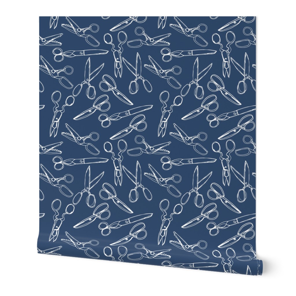 Scissors Drawings, White on Navy Blue