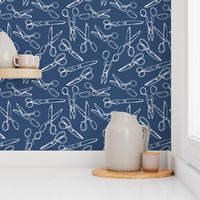 Scissors Drawings, White on Navy Blue