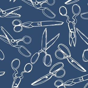 Scissors Drawings, White on Navy Blue