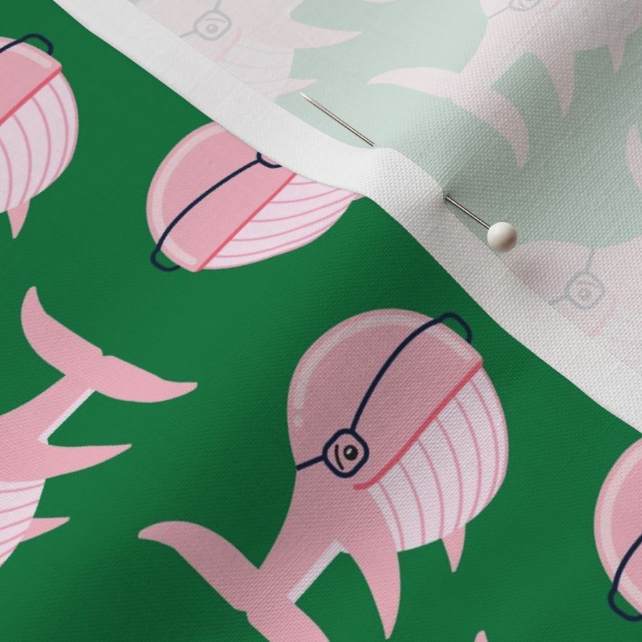 hipster whale (pink on green)