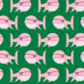 hipster whale (pink on green)