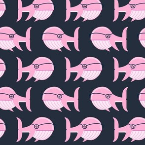 hipster whale (pink on dark blue)