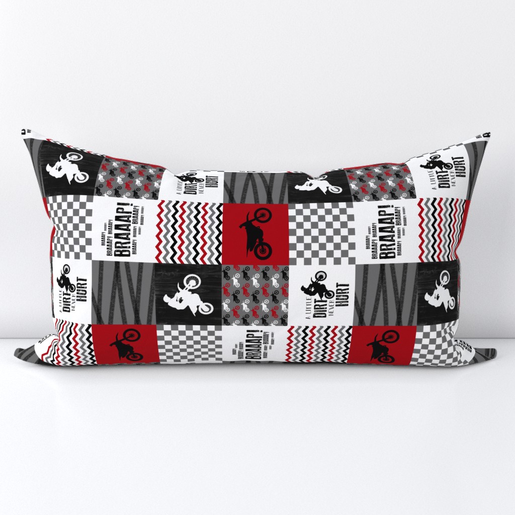 3 inch - Motocross//A little dirt never hurt - Red - Wholecloth Cheater Quilt - Rotated