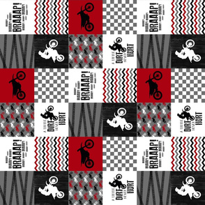 3 inch - Motocross//A little dirt never hurt - Red - Wholecloth Cheater Quilt - Rotated