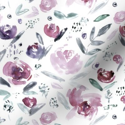 Sweet garden in saturated purple || watercolor floral pattern