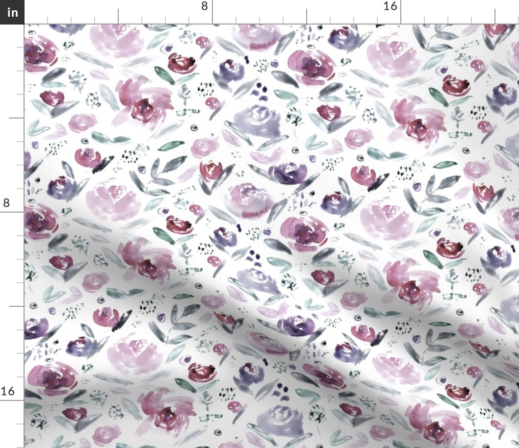 Sweet garden in saturated purple || watercolor floral pattern