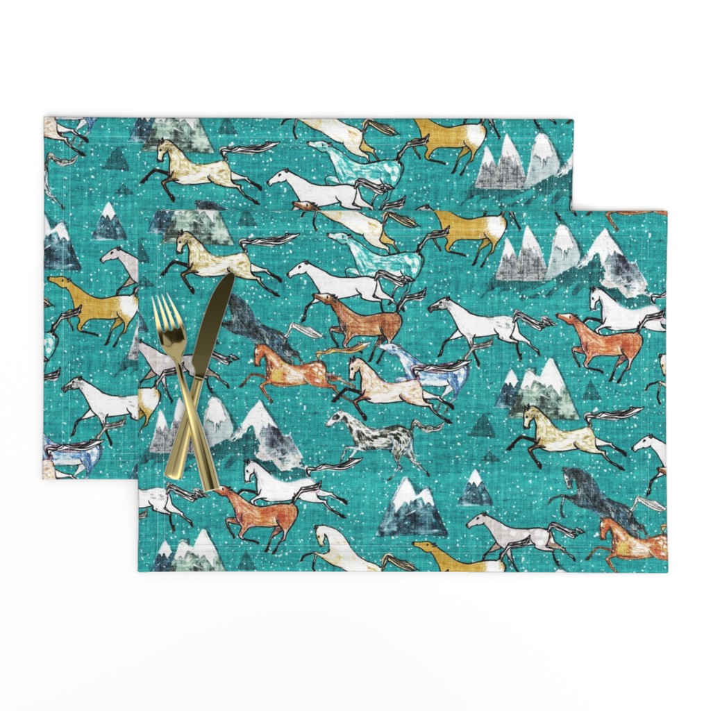 Wild Bush Horses (teal) MED 