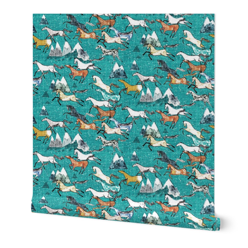 Wild Bush Horses (teal) MED 