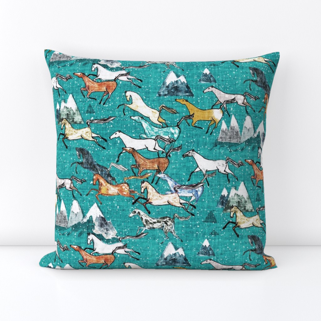 Wild Bush Horses (teal) MED 